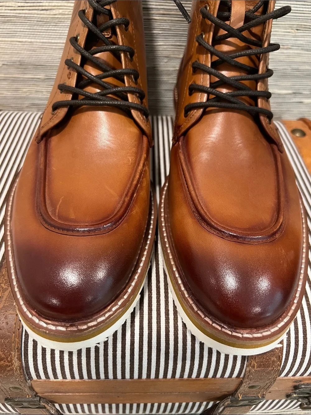 Men's Brown Leather Lace-Up Boots with White Lug Sole